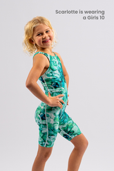Girls Chlorine Resistant Legsuit - Emerald Tide